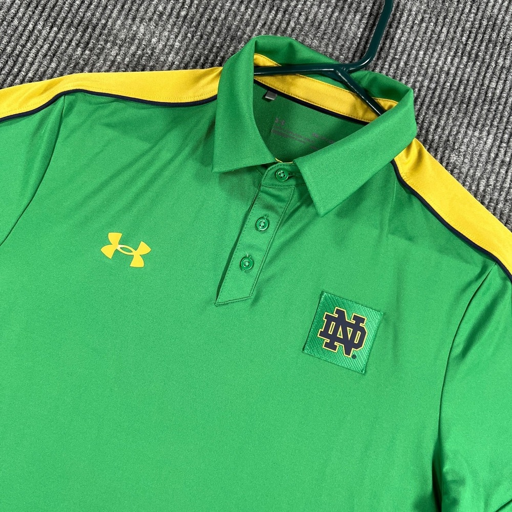 Notreβ Dame Fighting Irish Polo Shirt Mens Small Under Armour Green Short Sleeve